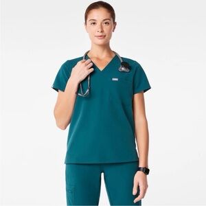 FIGS Catarina Dark Teal Scrub V-Neck‎ Women's Top Size Large